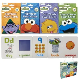 4 Sesame Street Flash Cards Beginning Words Numbers Colors Shapes Alphabet ABC !