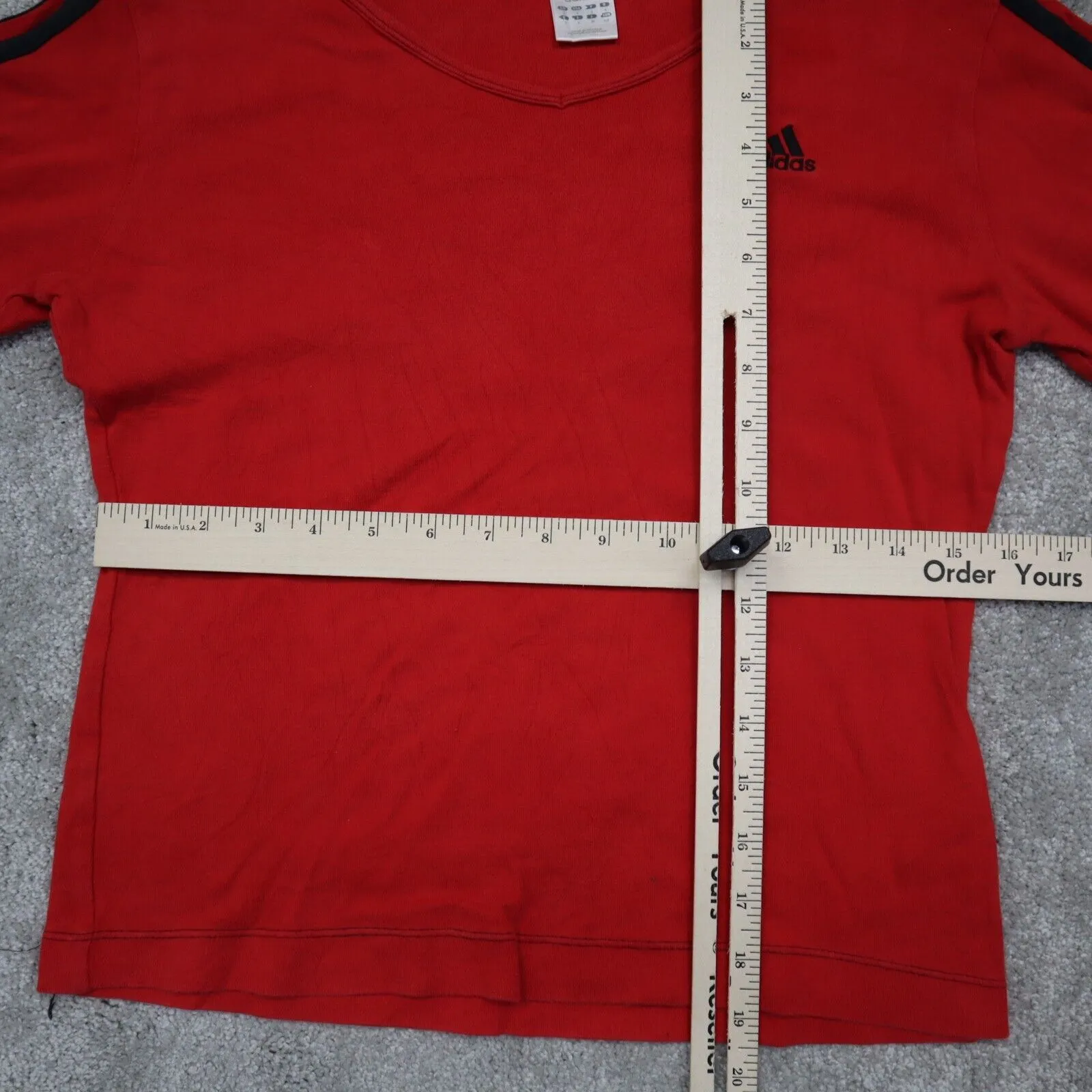 Adidas Sports T-Shirt Girls Small Red Black 3 Striped Activewear Athletics Shirt