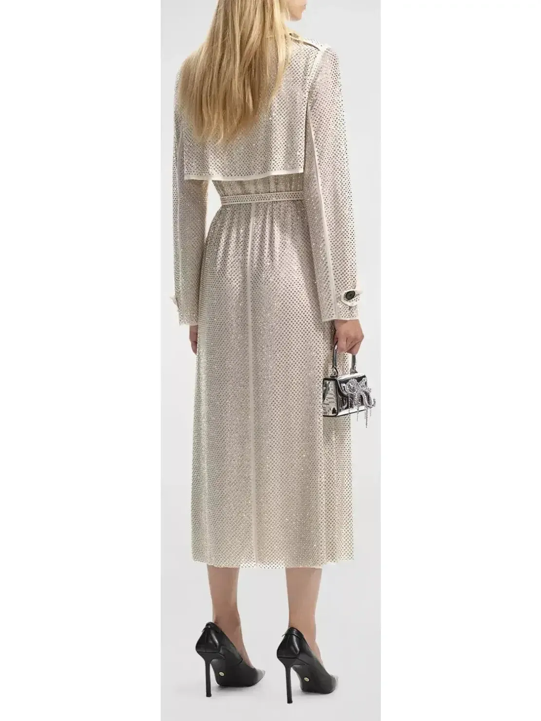 Belted Crystal Embellished Trench Coat