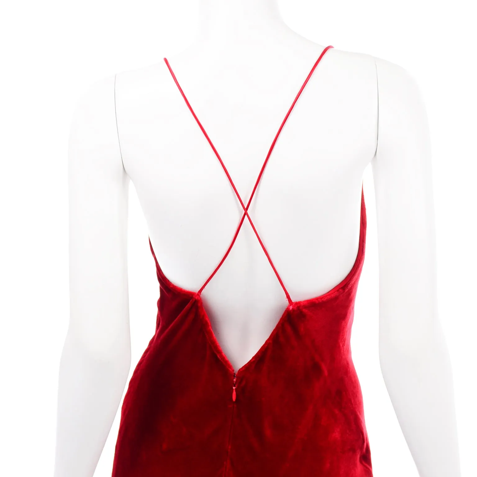 F/W 1985 Bill Blass Vintage Red Dress in Bias Cut Velvet Evening Gown