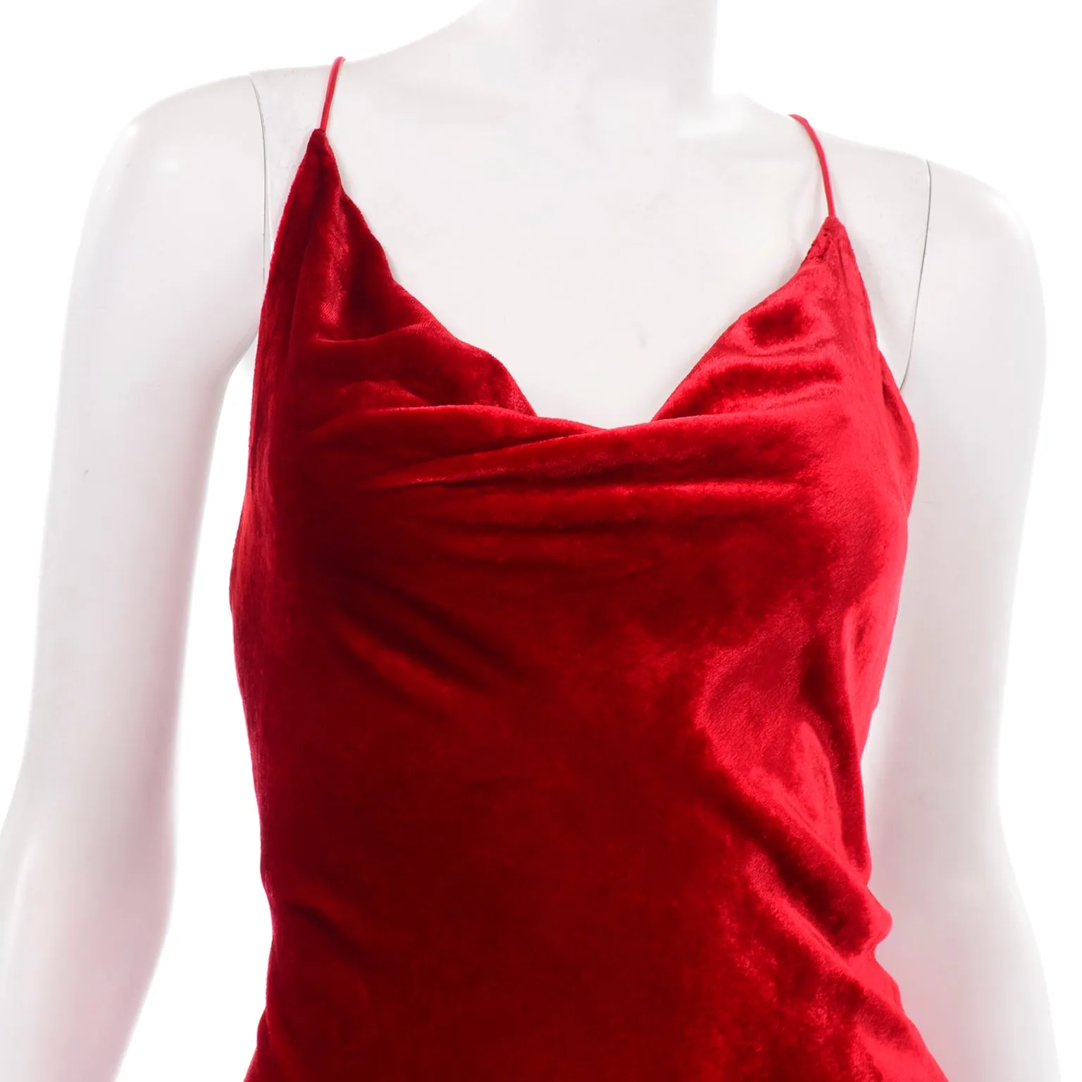 F/W 1985 Bill Blass Vintage Red Dress in Bias Cut Velvet Evening Gown