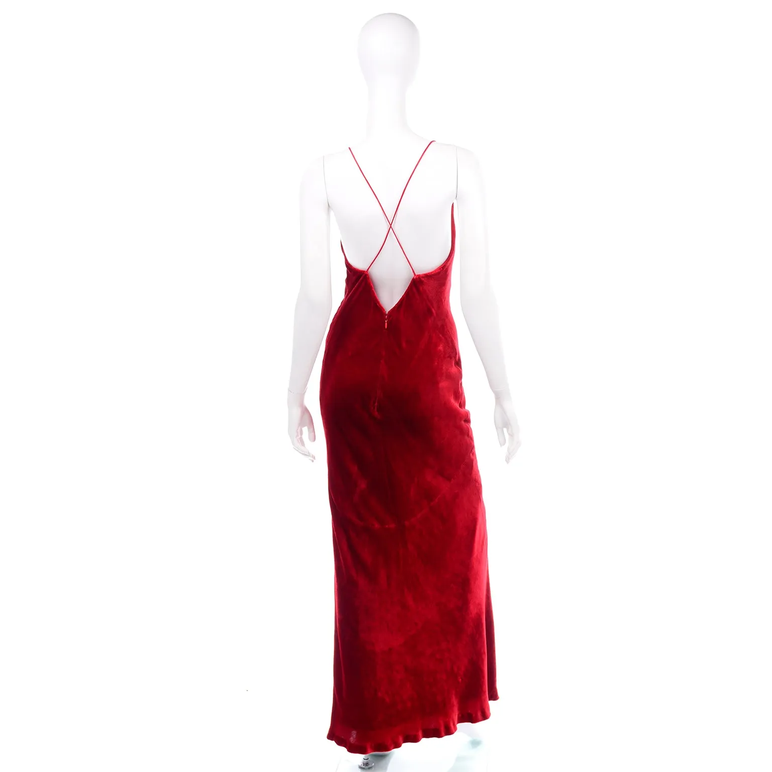 F/W 1985 Bill Blass Vintage Red Dress in Bias Cut Velvet Evening Gown