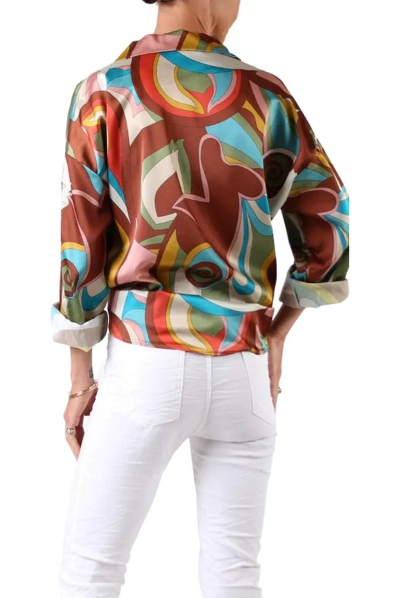 Gigi Moda Disco Tecca Satin Button Down Shirt