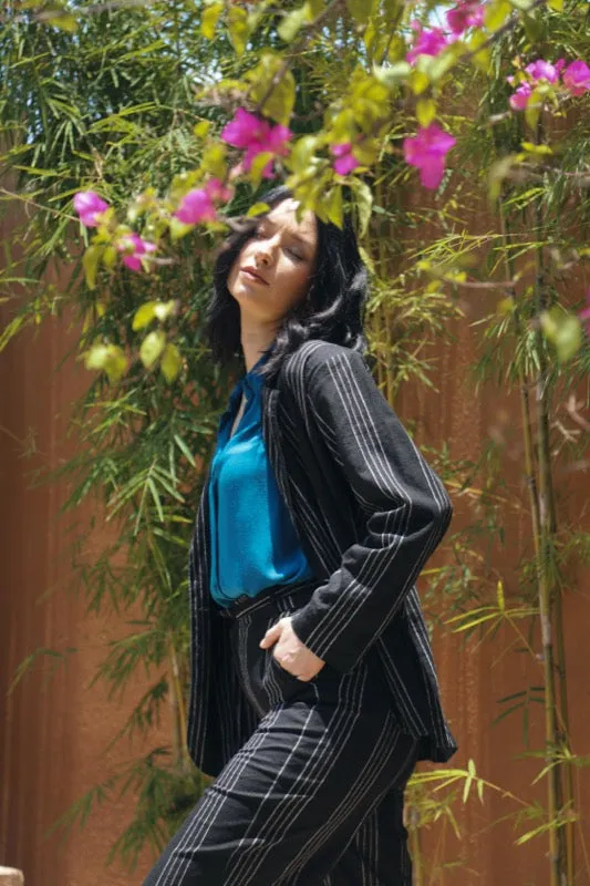 Joelle Blazer - Linen Pinstripe