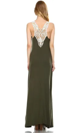 Lace Maxi Dress with Crochet Details Olive Lace Maxi Dress with Crochet Details Olive