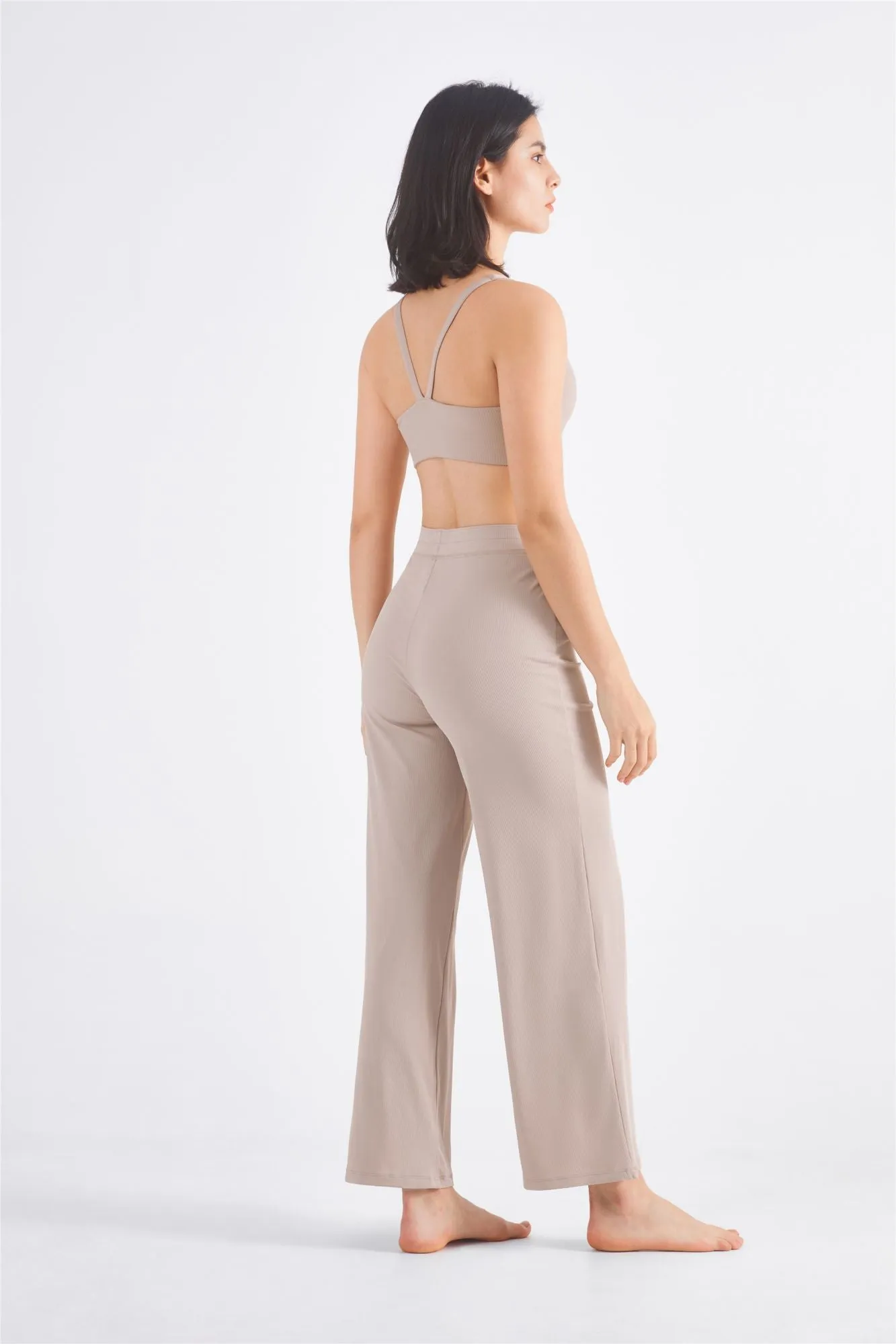Ribbed Y-Back Sports Bra & Wide-Leg Yoga Pants Set