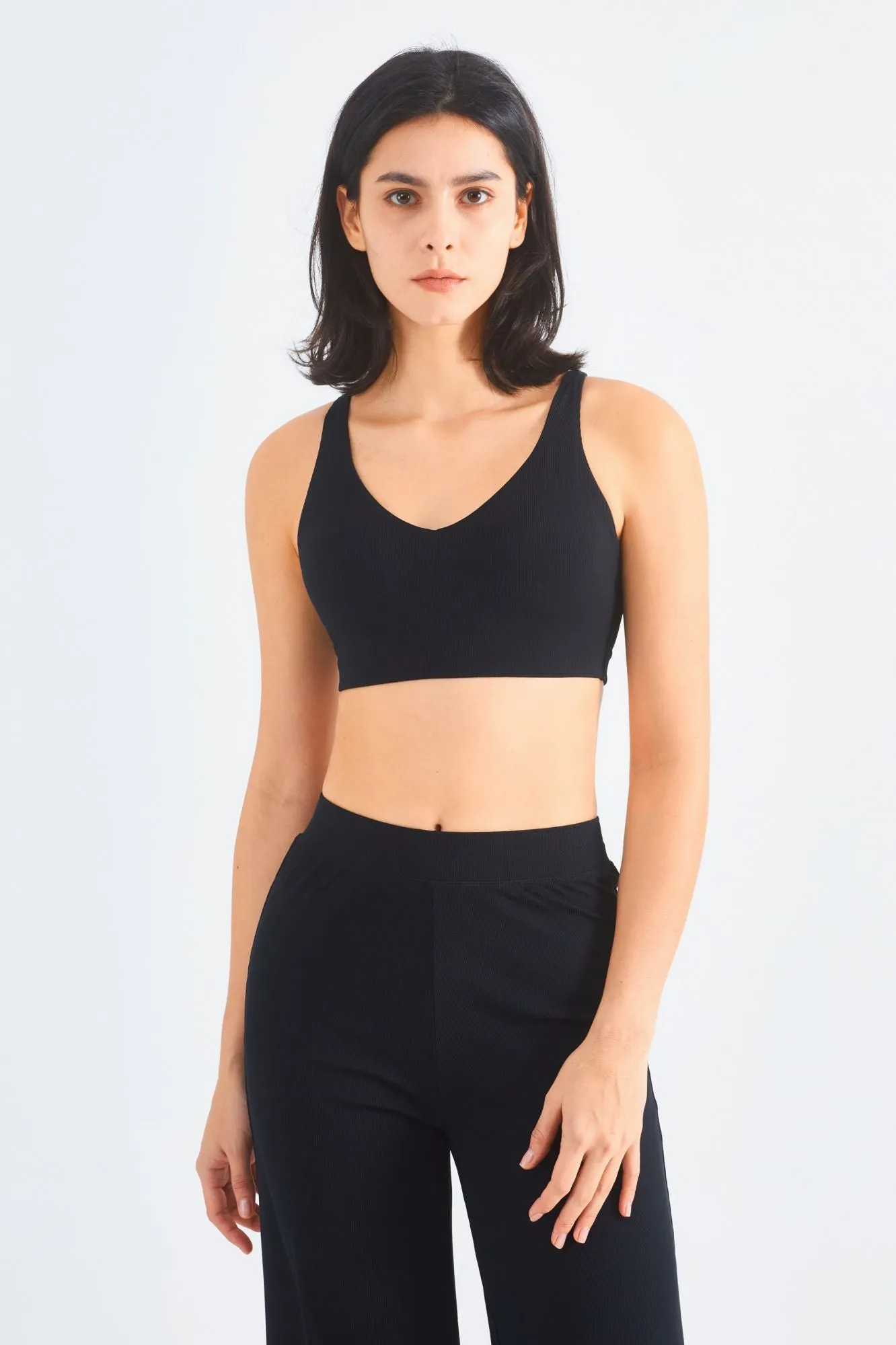 Ribbed Y-Back Sports Bra & Wide-Leg Yoga Pants Set
