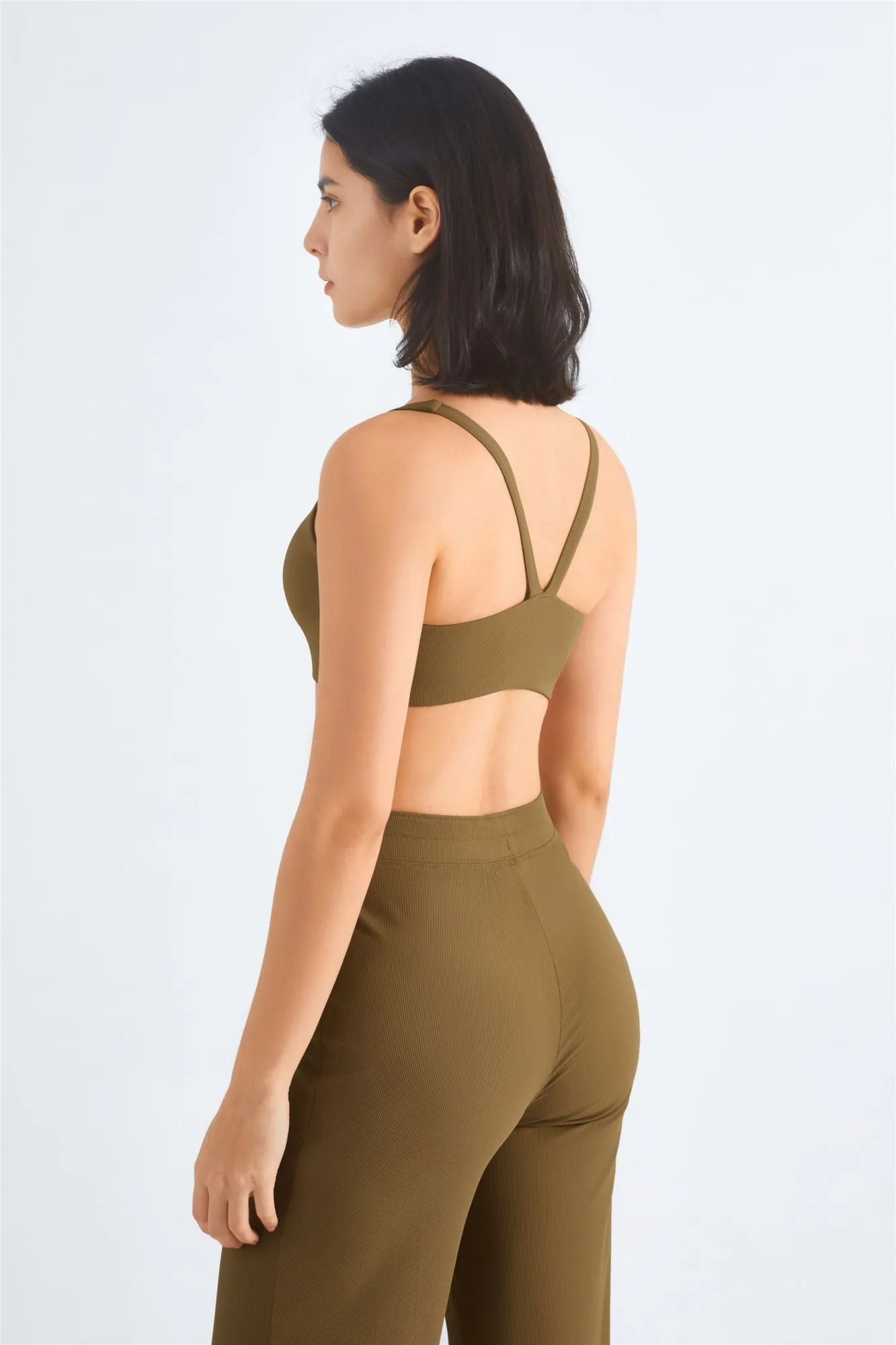 Ribbed Y-Back Sports Bra & Wide-Leg Yoga Pants Set