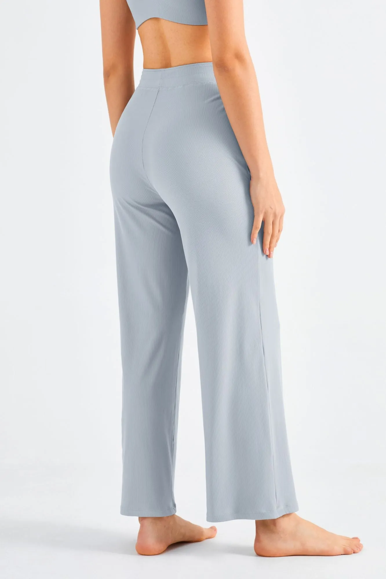 Ribbed Y-Back Sports Bra & Wide-Leg Yoga Pants Set