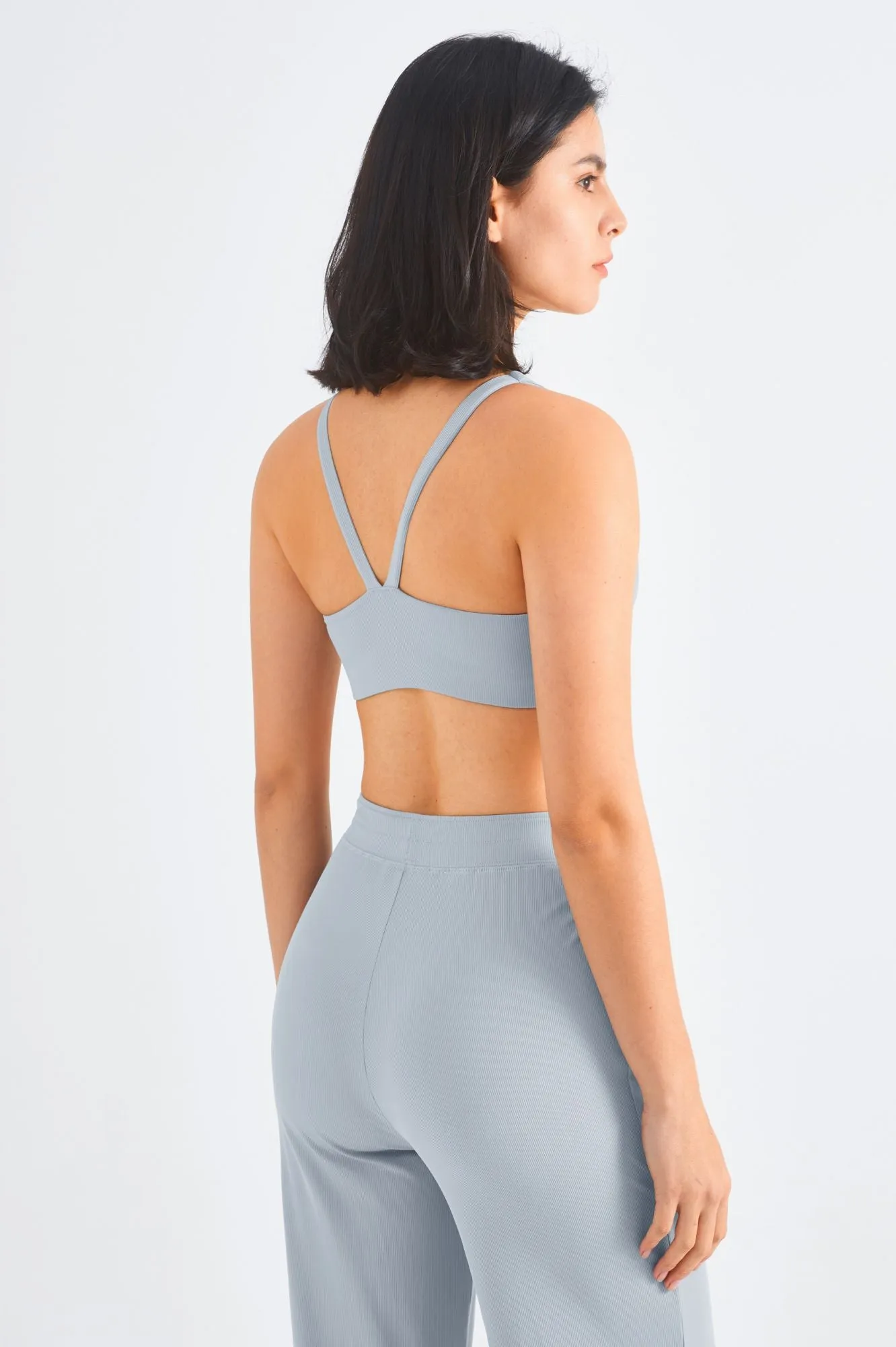 Ribbed Y-Back Sports Bra & Wide-Leg Yoga Pants Set