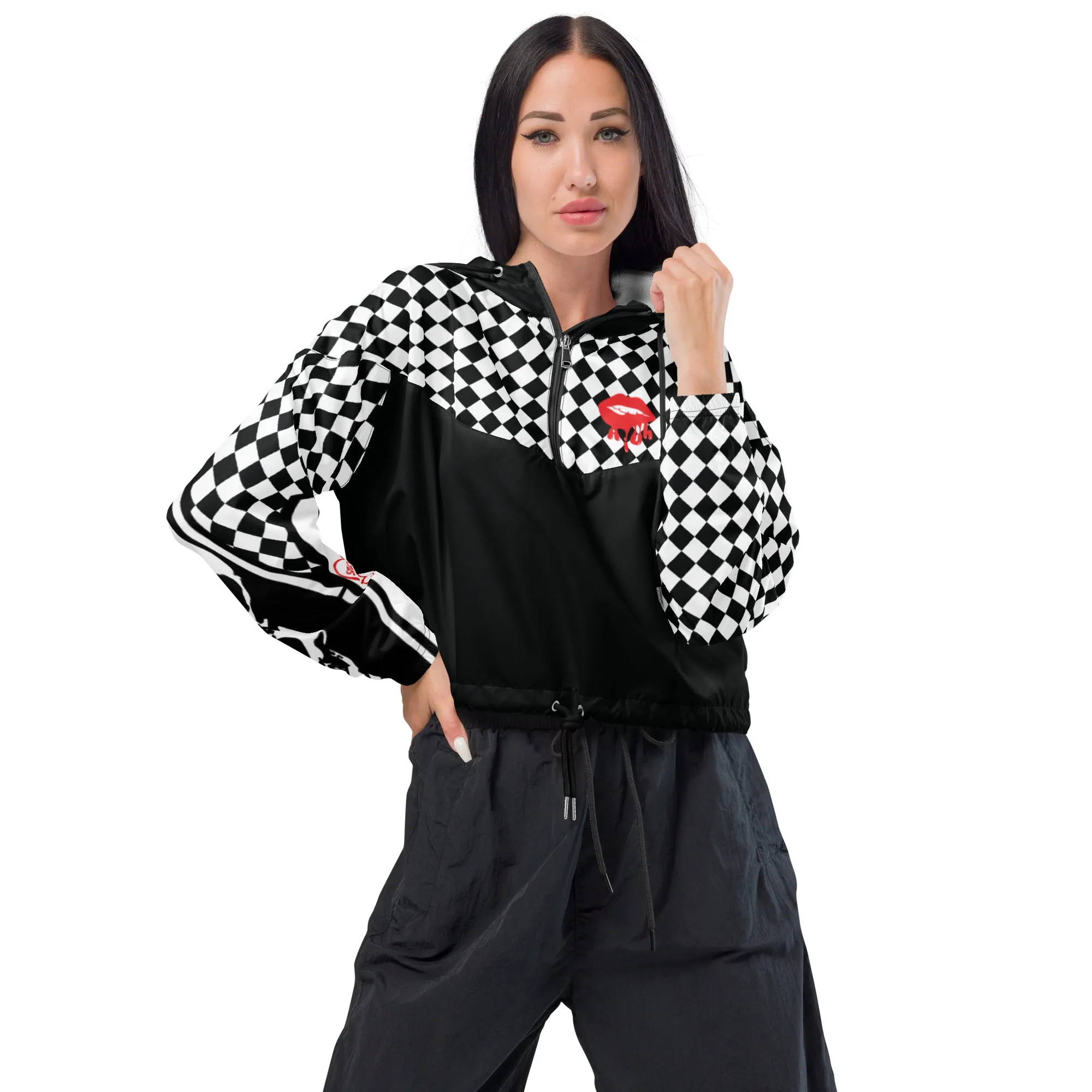 the 'breakin necks & cash in checks' windbreaker -  checkered stuck on you