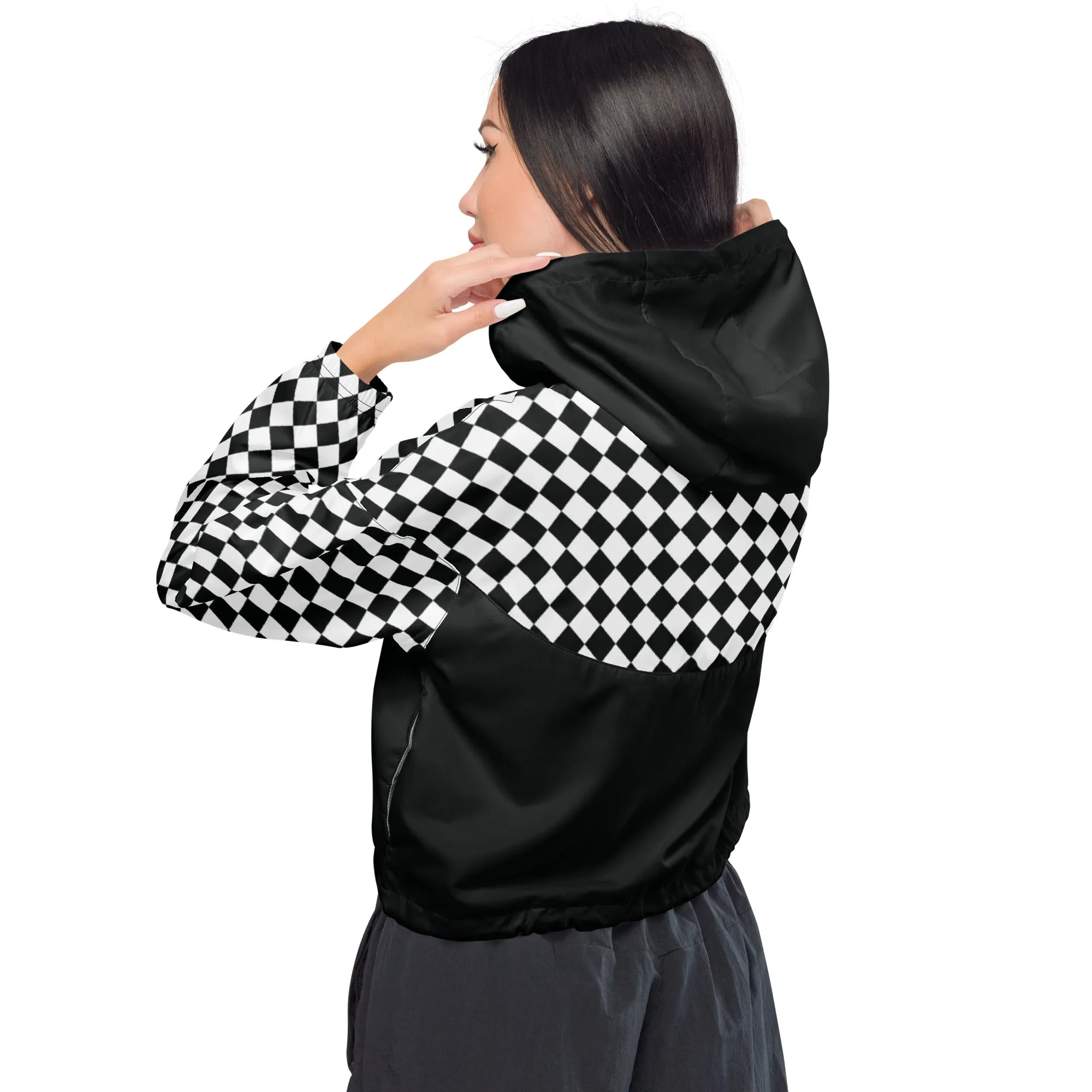 the 'breakin necks & cash in checks' windbreaker -  checkered stuck on you